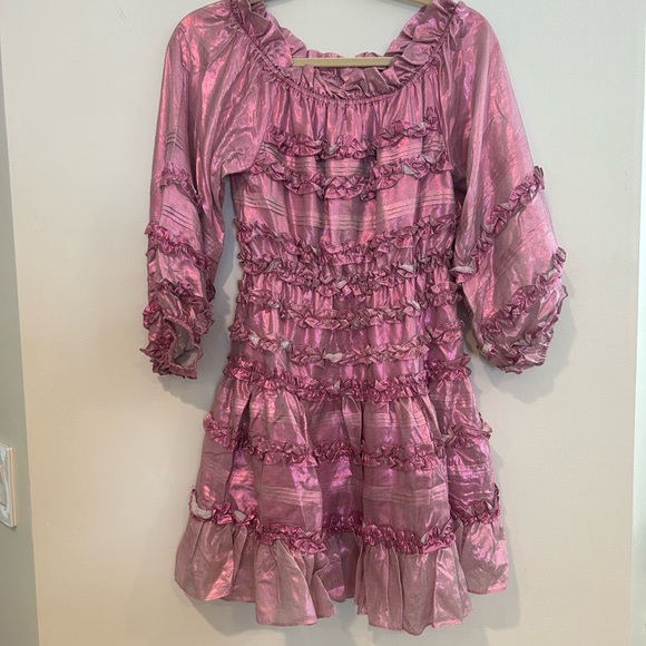 NWT Cynthia Rowley Pink Silk Ruffle Off Shoulder Mini Dress $600 Retail Size XS - Picture 4 of 10